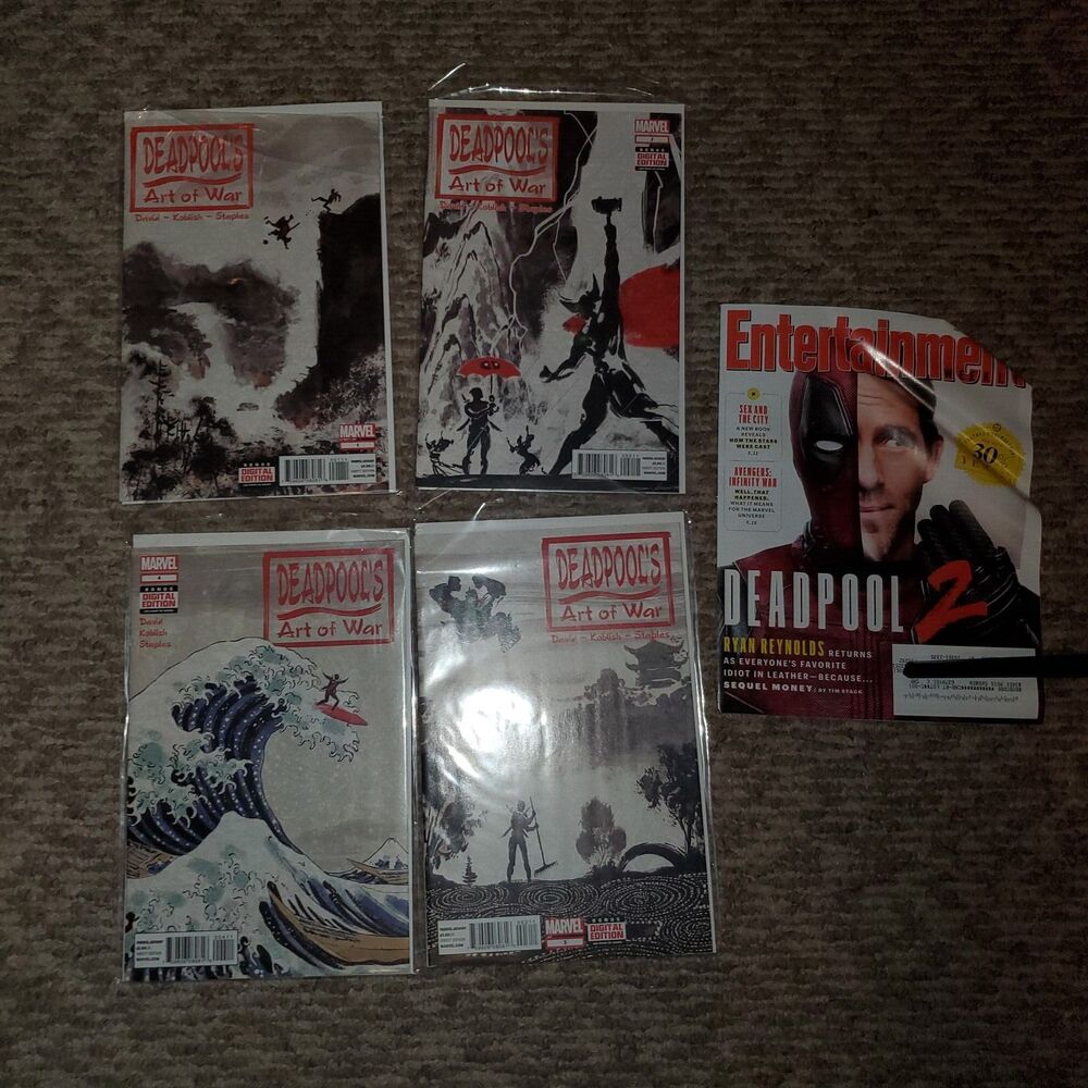 Marvel Deadpool's Art of War Set Of 4 Peter David Entertainment mag Ryan Reynold